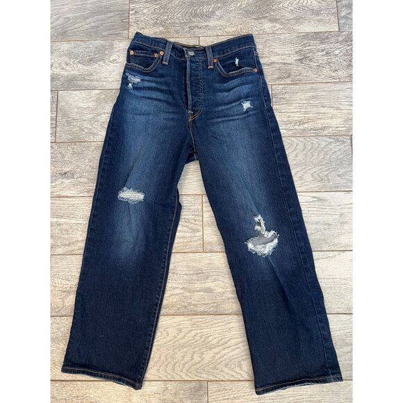 Levi Strauss‎ Denim Jeans Ribcage Straight Ankle size 27 Button Fly Distressed - Picture 1 of 8